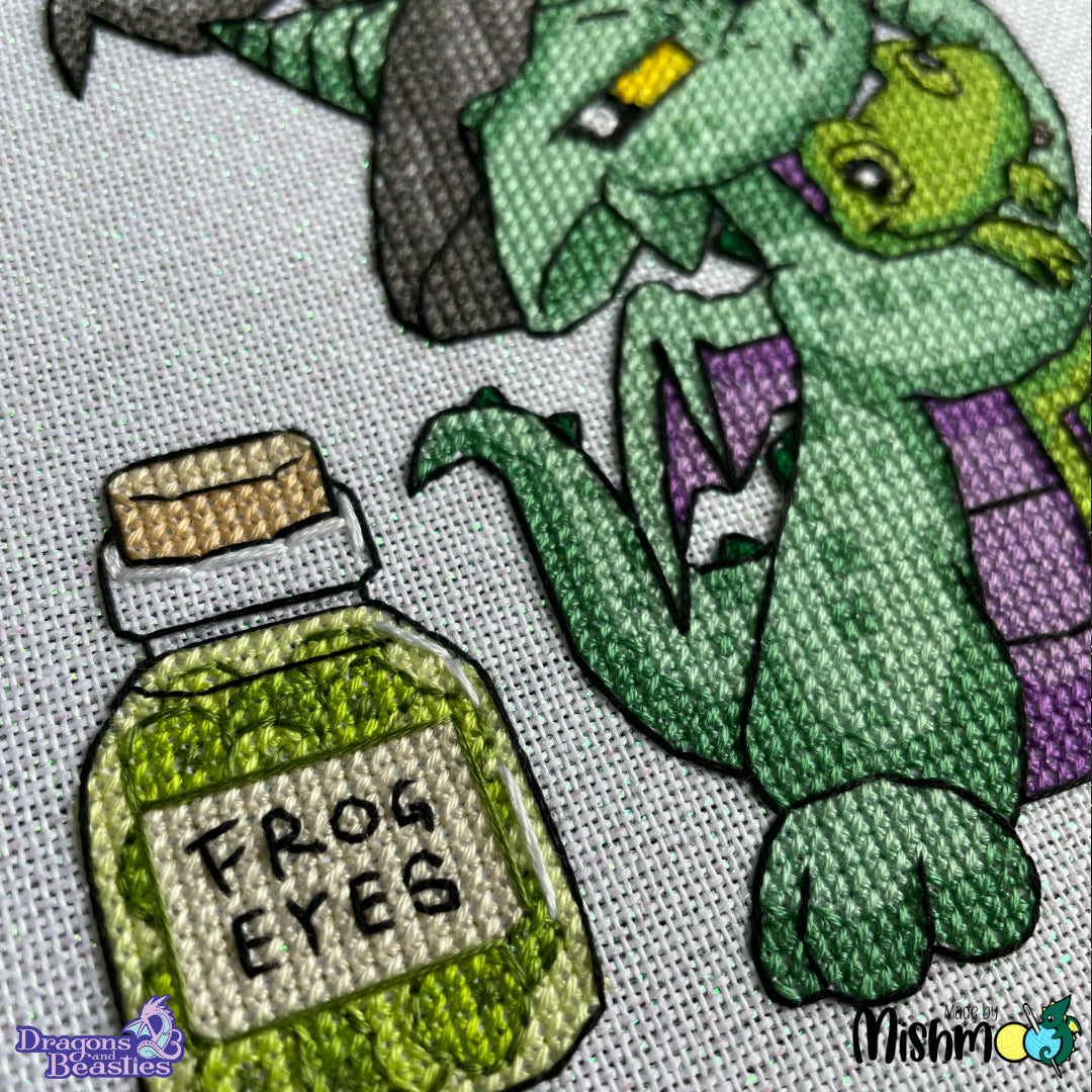 Witch Dragon & Frog (Phoebe & Forg) Cross Stitch Pattern