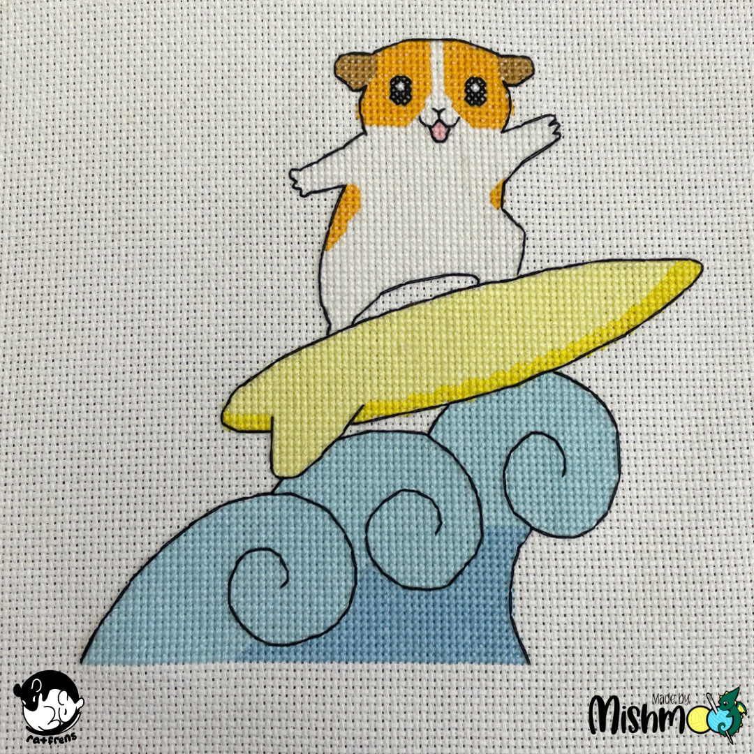 Surfing Guinea Pig Cross Stitch Pattern