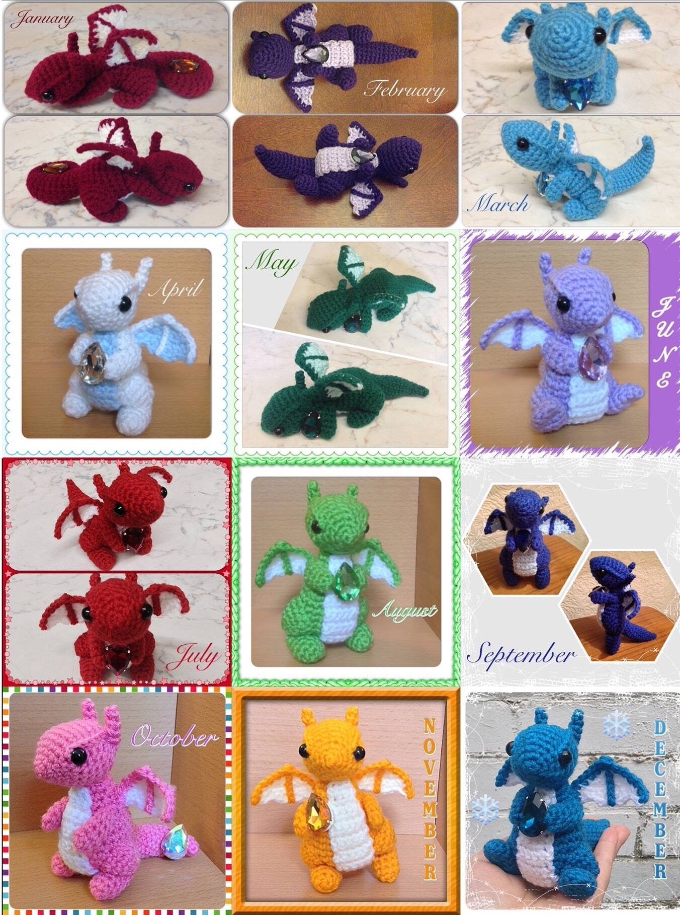 Birthstone Colour Dragon w/Happy Birthday Charm