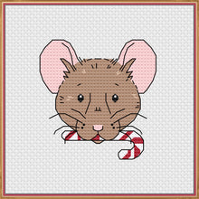 Load image into Gallery viewer, FREE Candy Cane Rat Cross Stitch Pattern