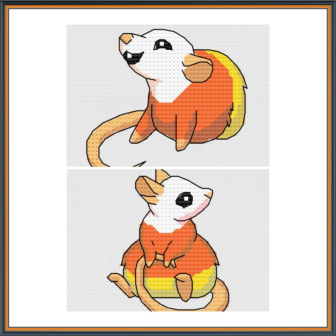 Candy Corn Rats Cross Stitch Pattern