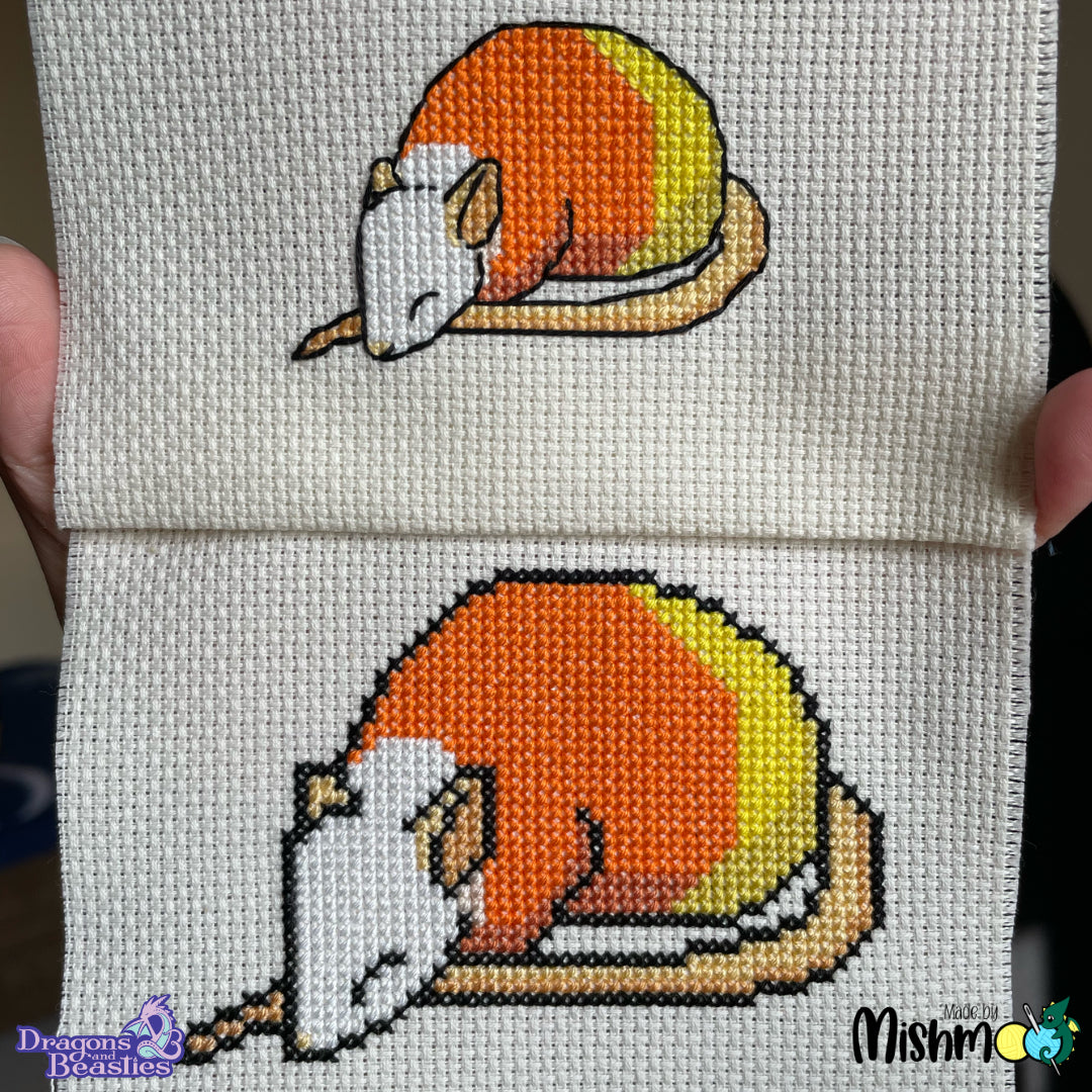 FREE Sleepy Candy Corn Rat Cross Stitch Pattern - Beginner Friendly