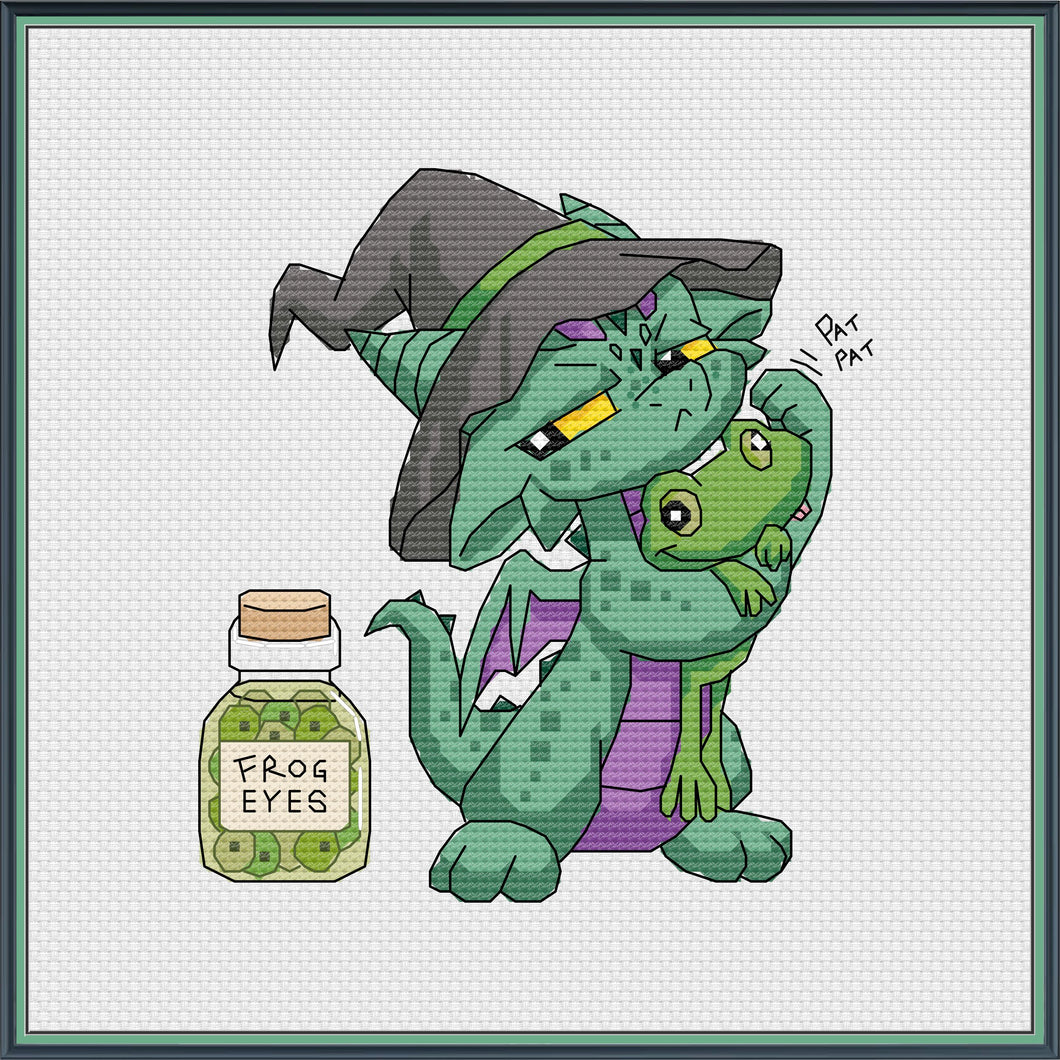 Witch Dragon & Frog (Phoebe & Forg) Cross Stitch Pattern