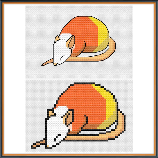 FREE Sleepy Candy Corn Rat Cross Stitch Pattern - Beginner Friendly