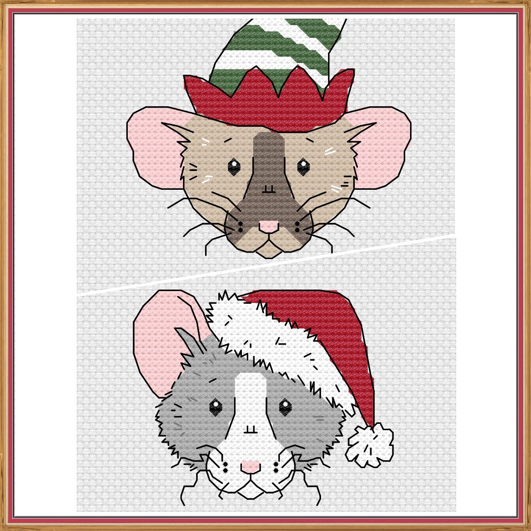 Santa & Elf Rat Cross Stitch Pattern