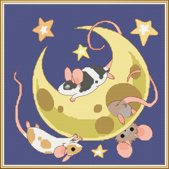 Moon Mice Cross Stitch Pattern