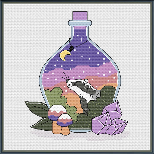 Badger/Calming Potion Bottle Cross Stitch Pattern