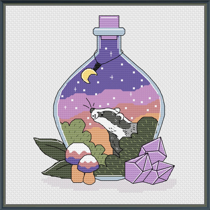 Badger/Calming Potion Bottle Cross Stitch Pattern