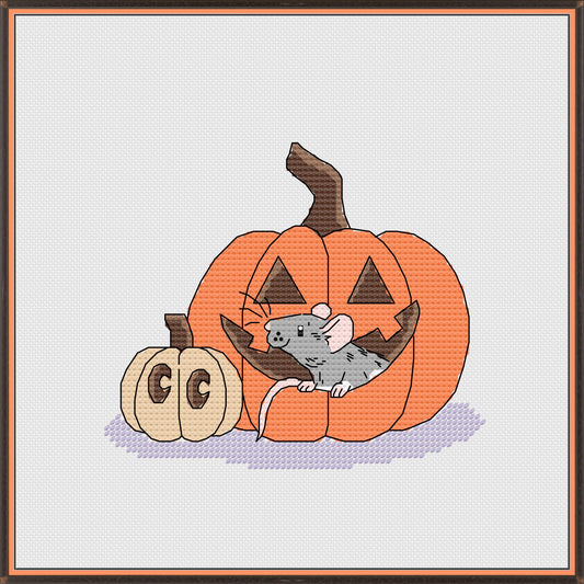 Rat Jack-o’-lantern Cross Stitch Pattern